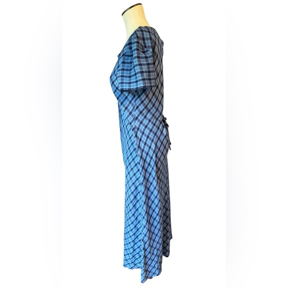 Talbots Sky Blue Plaid Tie Back Lightweight Preppy Shift Maxi Dress Sz 12 - Picture 3 of 10